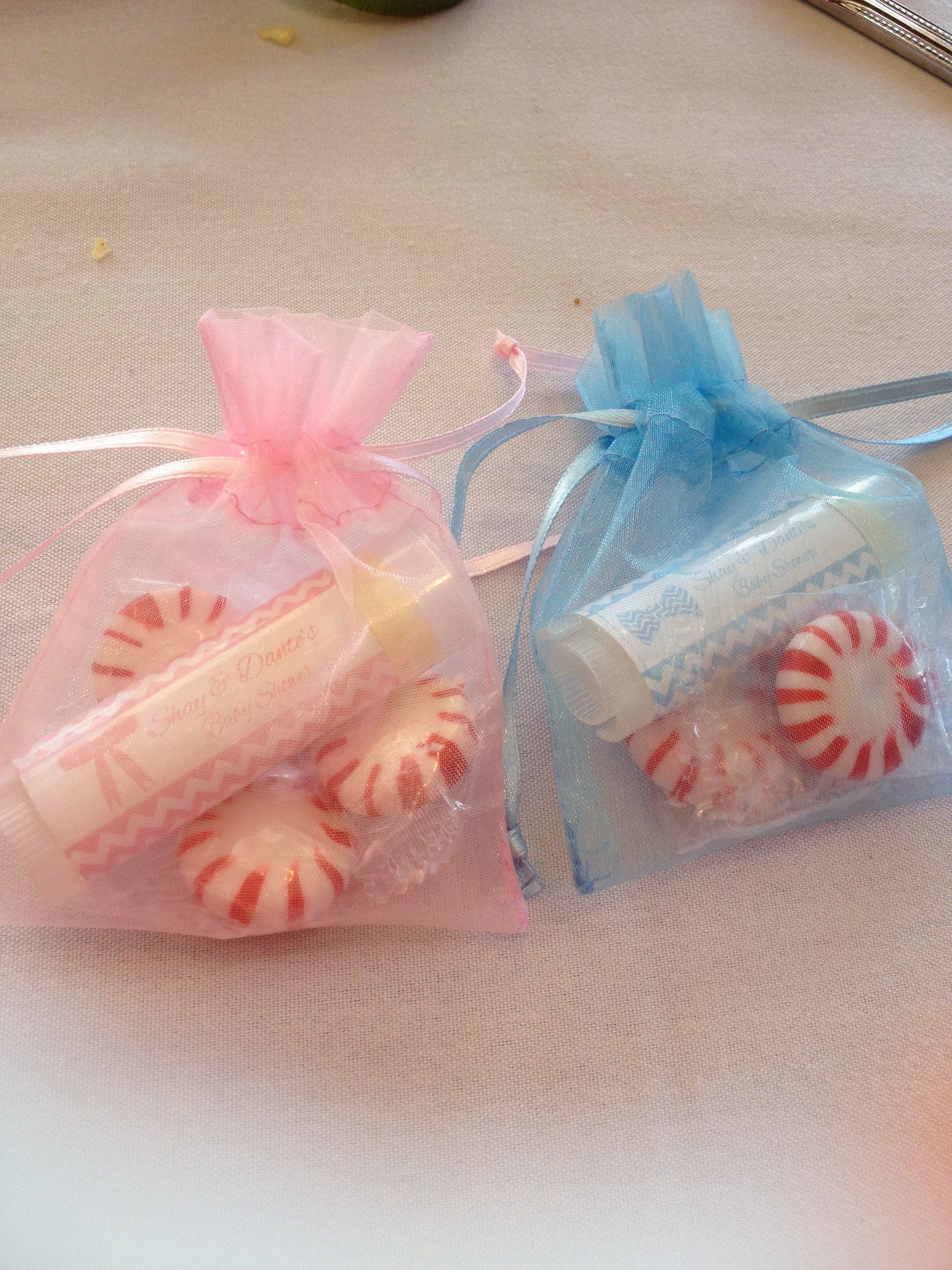 Favor bags included both Chapstick in honey lavender and mango as well as breath mints. 